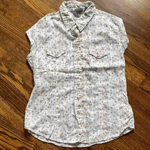 Arizona Jean Co Juniors Large White Yellow Floral Snap Button Western Top